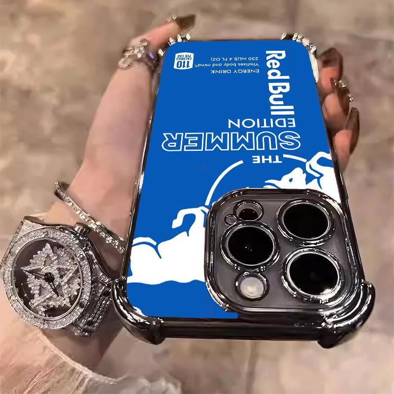 Redbull Energy Drink Challenger Edition Collection Style Electroplated TPU Casing For iphone 16 15 14 13 12 11 X XS PRO PLUS MAX Four Corners Anti - Fall Soft Silicone Gift Shockproof Protection Anti - Drop Protective Protector Phone Cases Shell Cover