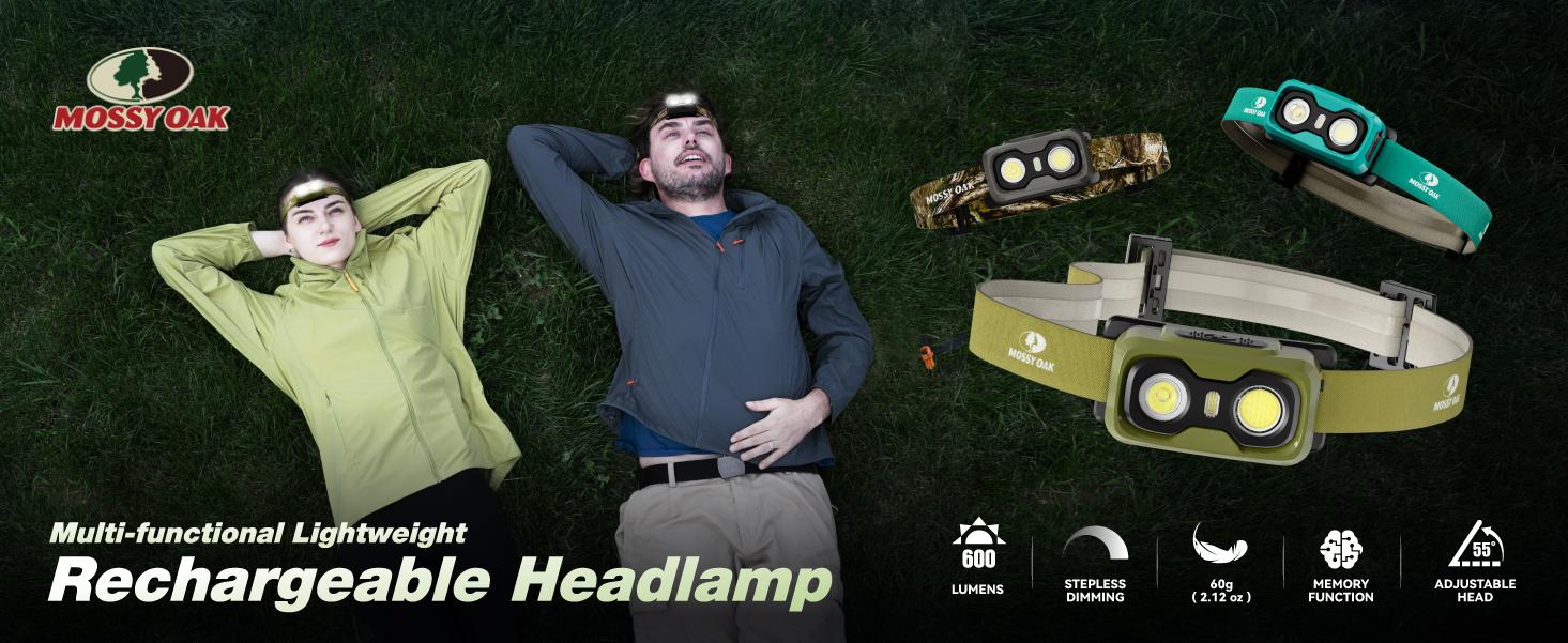 #backtoschool Mossy Oak 600 Lumens Rechargeable Headlamp, Lightweight LED Headlight with White & Red Light, Waterproof Head Lamp with Non-Slip Band, Dimmable & Memory Function for Hunting, Camping, Power Outage #backtoschool Mossy Oak 600 Lumens Rechargeable Headlamp, Lightweight LED Headlight with White & Red Light, Waterproof Head Lamp with Non-Slip Band, Dimmable & Memory Function for Hunting, Camping, Power Outage