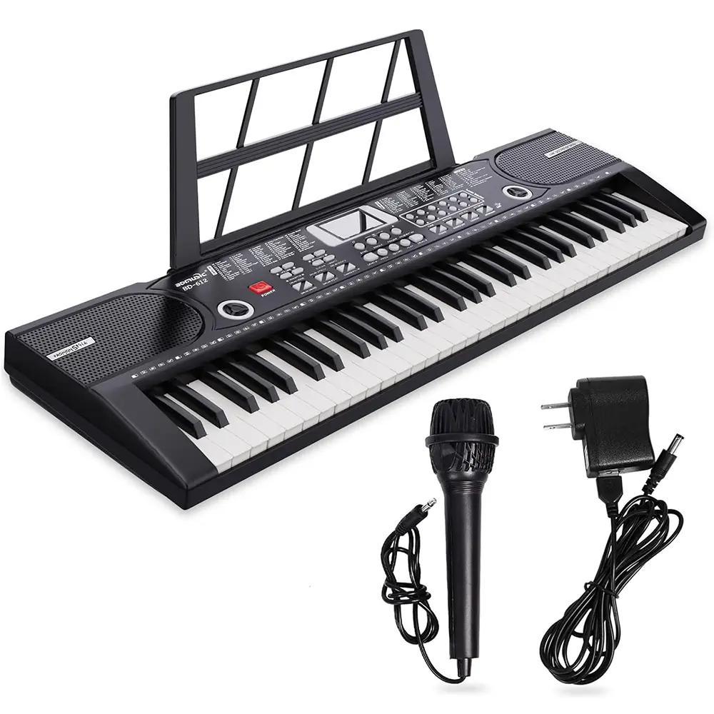 61-Key Lighted Portable Electronic Digital Piano for Beginners - Record Playback, Mic, Sheet Stand, Power Supply, 6 Demo Songs, 16 Instrument Tones, Adjustable, Ideal Gift (Toys & Hobbies, Musical Instruments & Accessories, Keyboards & Pianos)