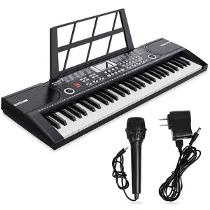 61 Key Keyboard Piano Electronic Digital Piano Lighted Keys Microphone Sheet Stand Power Supply Portable Gift for Beginners 6 Demonstration Songs 16 Instrument Tones