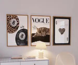 Set of 3 Vintage Prints Neutral Leopard Cheetah Print 8 Ball Lucky Trendy Wall Art Gallery Preppy Chic Luxury Home Décor
