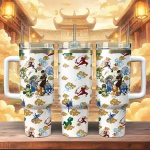 Avatar Inspired Tumbler 40oz, Element Bender Travel Mug with Handle, Anime Fantasy Cup, Air Fire Water Earth Design, Insulated Coffee Tumbler Gift