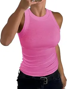 CHICME Womens Summer Sleeveless Tank Top Casual Ribbed Racerback Basic Fitted Thick Strap Shirts Tops Minimalist Womenswear