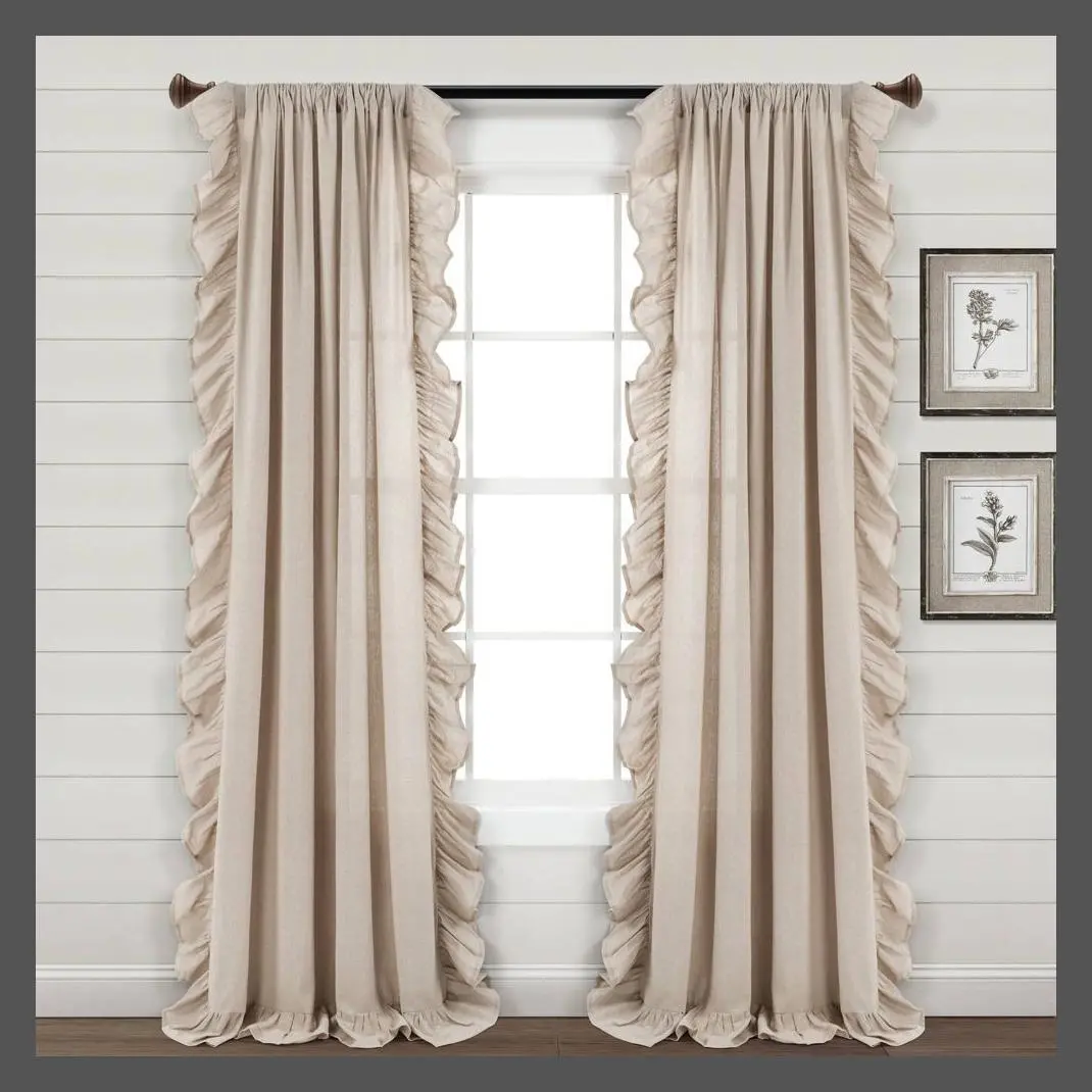 84"x54" Linen Ruffle Window Curtain Panels Beige - Lush Décor 84"x54" Linen Ruffle Window Curtain Panels Beige - Lush Décor