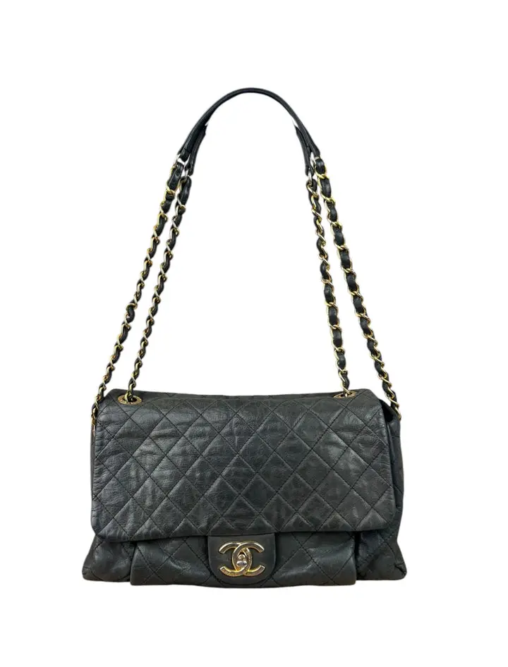 Pre-owned CHANEL Quilted Leather Shoulder Bags Charcoal Grey Flap Bag 2011