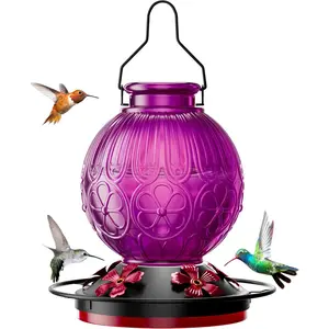 26Oz Hummingbird Feeder for Outdoors,  Glass Bird Feeder with Perch, Durable & Easy to Clean, Hanging Nectar Feeder for Garden, Yard, Deck -  for Bird Lovers (Purple)