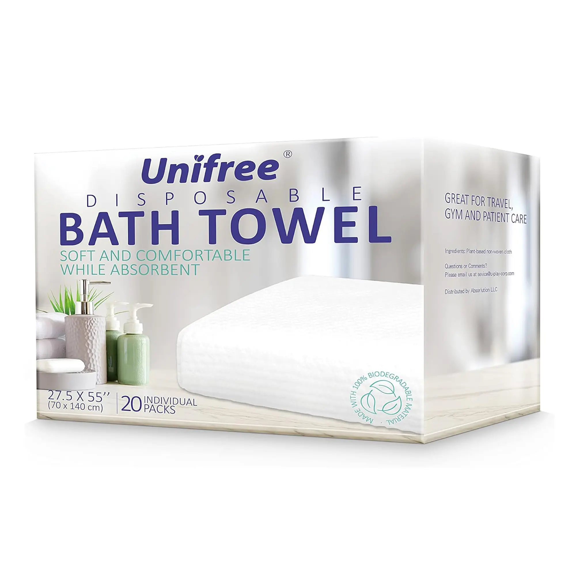 Unifree Disposable Bath Towels Camping Towel 5-20 Count Individually Packed Large Size 27.5 x 55 Inches White for Adults Kids