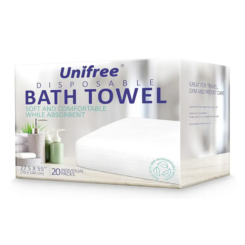 Unifree Disposable Bath Towels Camping Towel 5-20 Count Individually Packed Large Size 27.5 x 55 Inches White for Adults Kids