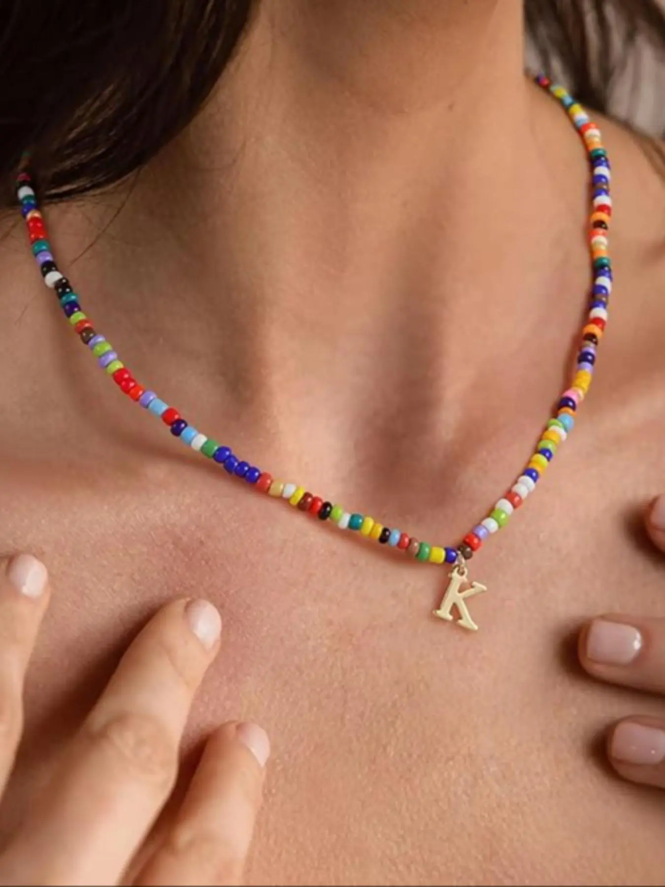 Colorful Beaded & Alphabet Pendant Necklace, Boho Style Letter Charm Alphabet Necklaces for Women & Girls, Fashion Jewelry for Party, Daily Decor, Trendy All-match & Exquisite Jewelry for Birthday Gift, Charms Necklace, Dainty Initial Necklaces