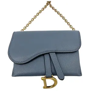 Pre-owned Dior Leather Crossbody Bags Christian Saddle Pouch With Chain Crossbody Bag Blue