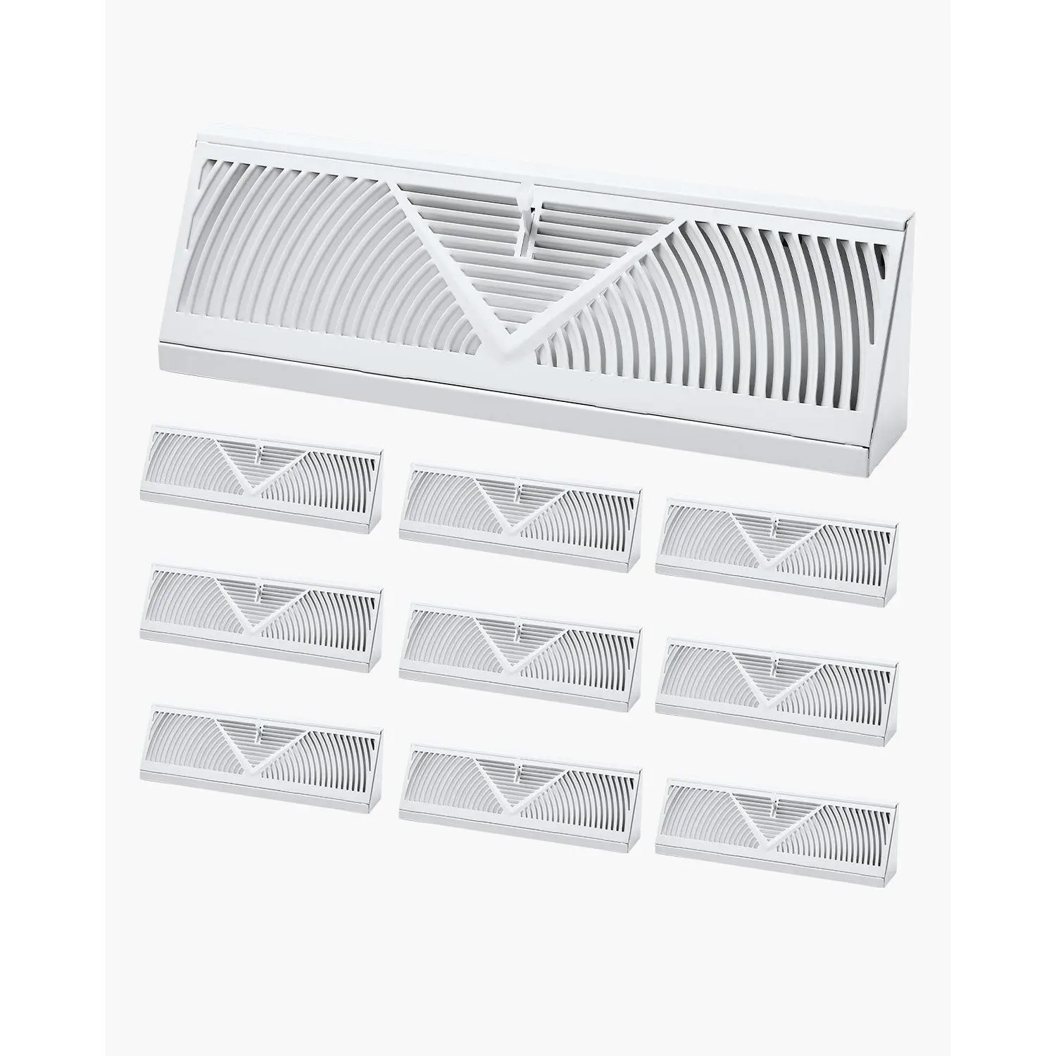 VEVOR 10-Pack 15-Inch Minimalist Louvered Iron Floor Registers, Heavy-Duty Walkable Rustproof Anti-Peeling HVAC Baseboard Vents with Adjustable Metal Damper, Durable Study Universal for Home