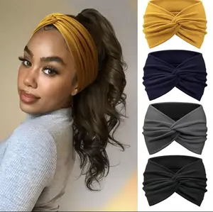 Solid Color Knot Design Hair Band, Hair Accessories, CasualWide Band Hair Accessories for Women & Girls, Running，Skincare，Yoga