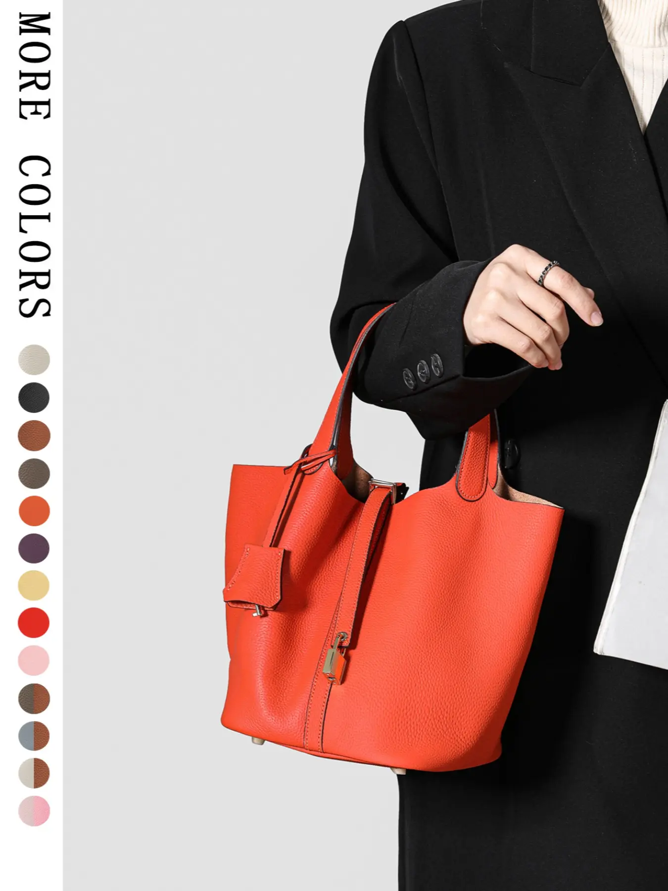 New Cowhide Bucket Bag for Women, Cowhide Leather Handbags, Genuine Leather Fashion Handbag, Asymmetrical Design, Casual Style, All Seasons, 22cm Size