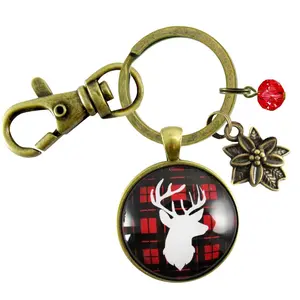 Deer Antler Keychain Buffalo Red Hunter Plaid Christmas Jewelry