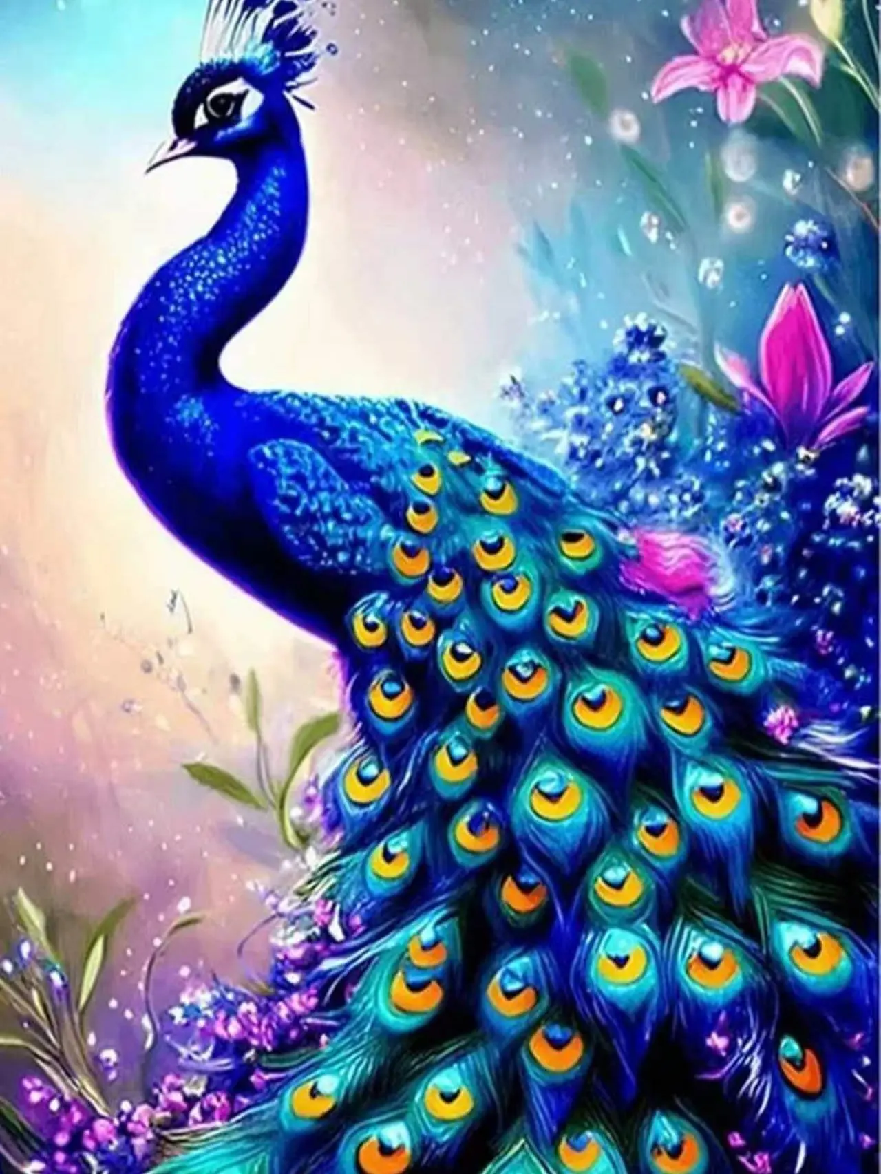 DIY Diamond Art Kit - Crafts for Weddings, Festivals, Wall Hanging, with Vibrant Blue Peacock, Pink Florals, Layered Purple Florals, 11.8"x15.7", Ideal for Living Rooms, Bedrooms (Toys & Hobbies, DIY Needlework)