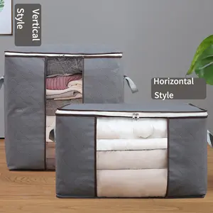 Cotton Quilt Storage Bag with Large Transparent Window and Handle, Zipper Bag for Closet, Blanket, Pillow, Bedding, Clothes, Versatile Storage Bag (2 Large)