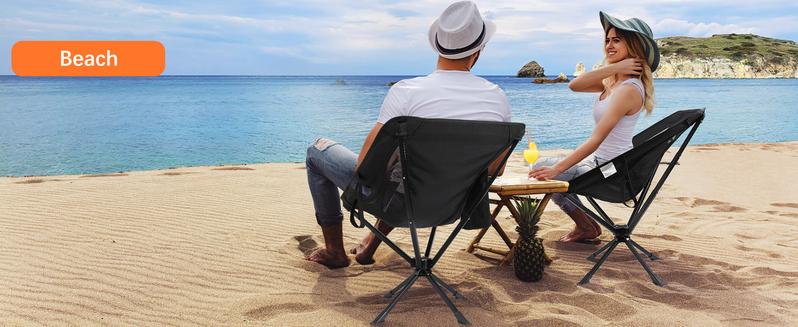 360° Swivel Camping Chairs, Portable Camping Chair with Headrest and Storage Bag, Lightweight Foldable Chair for Outside Camping, Hiking, Travel, Beach and Sports