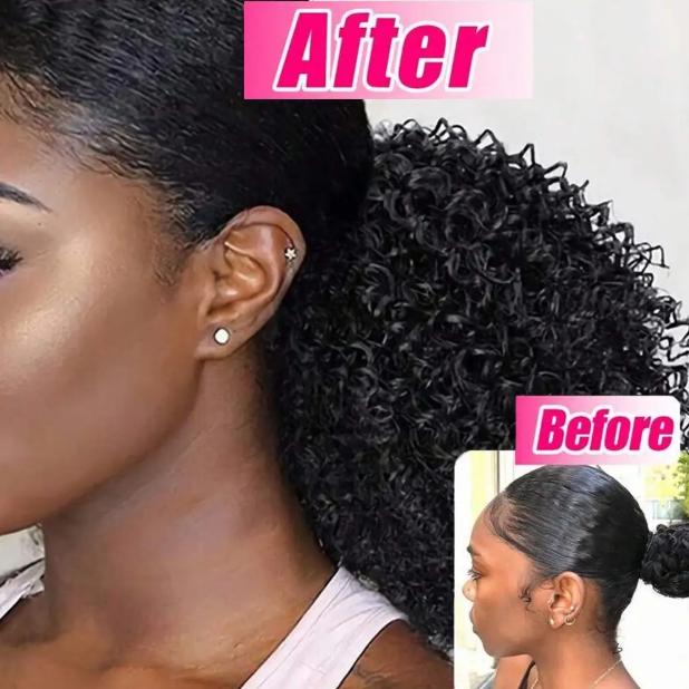 Claw Clip Afro Kinky Curly Ponytail Human Hair Extension, Drawstring Clip In Hairpiece, Natural Curly Pony Tail for Women Daily Wear