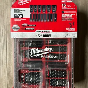 Milwaukee 49-66-6802 SHOCKWAVE 1/2” Impact Duty Socket SAE PACKOUT Set - 15 PC