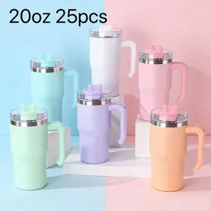 25 packs US warehouse 20oz double-wall stainless steel macaroon color coffee sublimation transfer wholesale 20oz vacuum insulated stainless steel candy macaron colored blank sublimation cups with handle