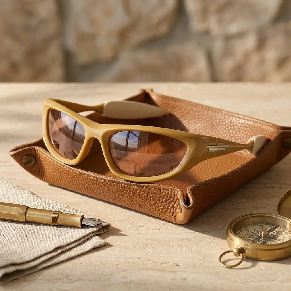 Women's Retro 90s Wrap Cat Eye Sunglasses - Dark Chocolate Frame, Contrast Cream Ear Tips, Brown Tint, Outdoor Cycling Fashion Eyewear