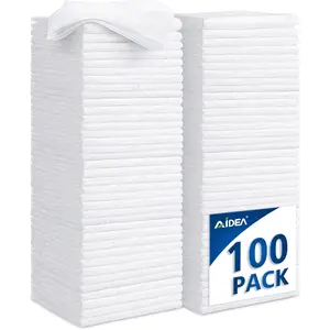 Microfiber Cleaning Cloths White-100PK, Absorbent Cleaning Rags, Commercial Shop Rags Lint-Free, Scratch-Free, White Microfiber Towels for Cars, Kitchen Towels White (11.5 in.x 11.5 in.)