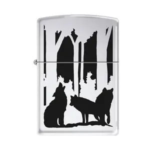 Zippo Lighter - Wolves in Forest High Polish Chrome