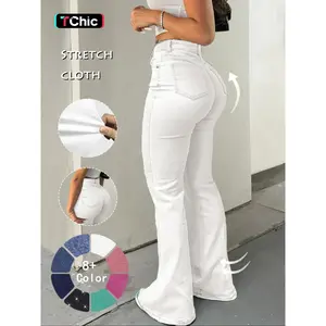 Women's flat bottomed pants with casual and fashionable button fly pocket design, flared pants suitable for daily wear, women's underwear suitable for all seasons, starch jeans, girlsRAIMENTRY