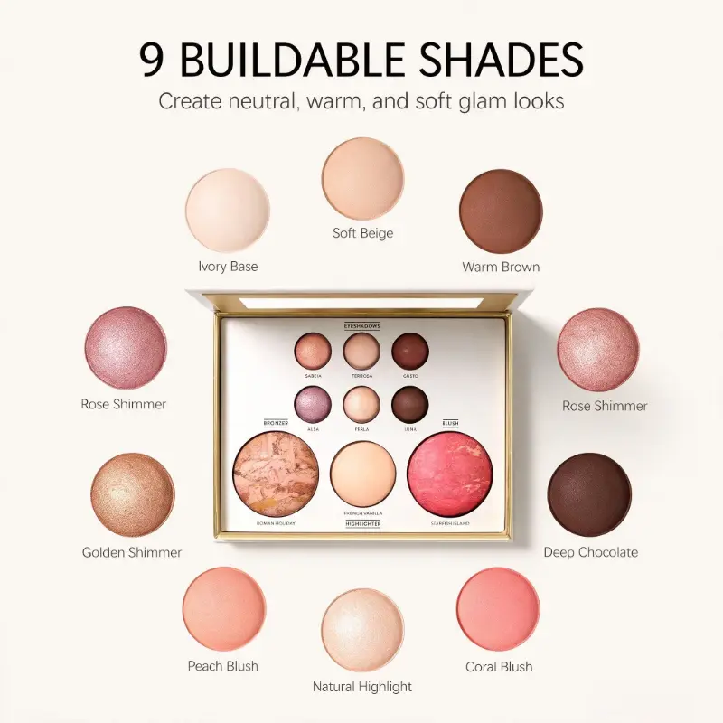 Gilded All‑In‑One Multi‑Use Makeup Palette, Eyeshadow Blush Contour Highlighter Brightening for Eyes Face Cosmetic portable glitter shadow