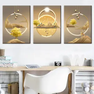 3-Piece Abstract Animal Canvas Set – Gold Mountain & Light Luxury Design. Framed Wall Art for Living Room, Bedroom or Office. Ready-to-Hang Christmas & Year-Round Decor Gift Hanging Print Ornaments Artistic Decoration