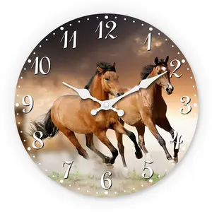 Running Horse Pattern Wooden Wall Clock, 10-14 Inch Silent Clock, Aa Battery Powered, Ideal for Living Room, Bedroom, Office, Valentine's Day