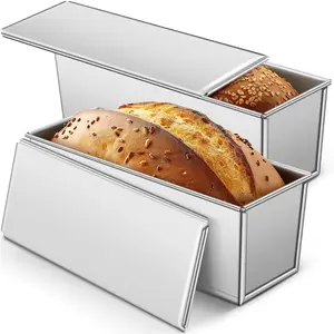 2 Pack 2 lb 13 x 4 Inch Pullman Loaf Pan with Lid Dough Capacity Bread Loaf Pan with Cover, Nonstick and Quick Release Coating for Home Bakeware Bread Toast Oven Baking()
