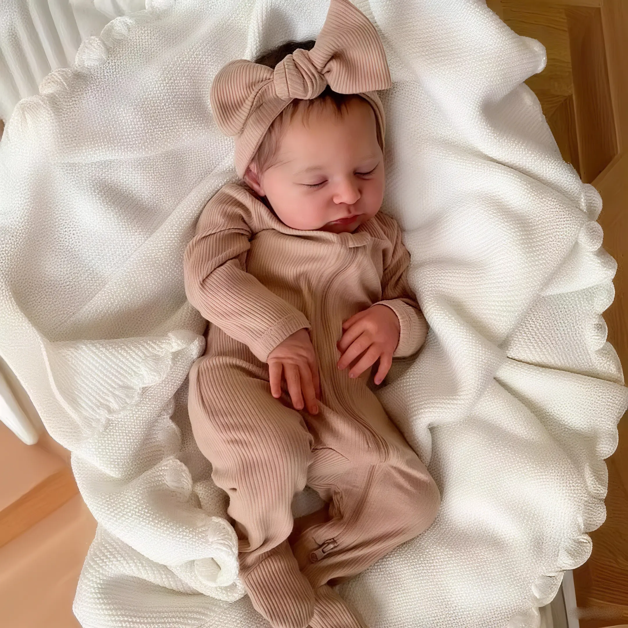 Newborn Baby Girl Doll 19 Inch 48cm Handmade Lifelike Closed-Eyes Soft Silicone Head Cotton-Stuffed Cloth Body 1kg Weight Cute Clothing Kids Birthday Gift