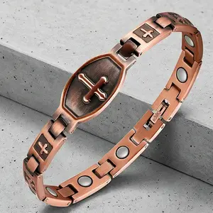 Pure Copper Bracelets for Women,Cross Magnetic Power Balance Bracelet,Valentine's Day Gifts with Sizing Tool(Liberty Series)