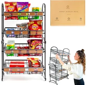 Candy Display Rack| Stackable Candy Organizer| Snack Organizer For Countertop| Snack Shelf And Chip Rack For Stores| Snack Display For Counter| Snack Stand For Office 2-Pack