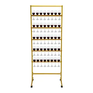 CNCEST Champagne Glass Holder for Party 5-Tier Metal Display Stand with Swivel Casters Elegant Gold Modern Style Steel Wine Glass Rack for Up to 40 Glasses