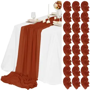 24 Packs Terracotta Cheesecloth Table Runner,10ft Rustic Gauze Boho Wedding Table Runner Decoration, Wedding Table Decor Sheer Table Runner for Wedding Party Bridal Shower Table