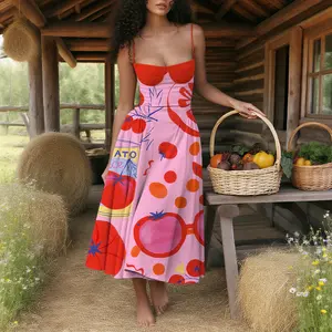 Pop Artistic Cherry Graffiti Tube Dress in High-Saturation Colors with Rural Motifs for Women