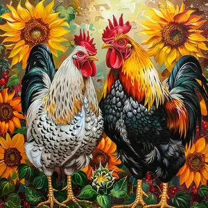 Rooster Pattern DIY Diamond Arts Colorful Painting Kit, DIY 5D Diamond Arts Colorful Painting Kit for Home Bedroom Wall Decor, Diamond Painting Kits