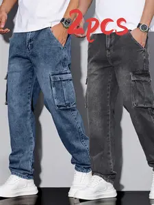 Men's Youth Jeans 2 PCS - Fashionable Denim for Casual Wear Comfort Fit Slim & Skinny Durable Stretch Breathable Fabric Trendy Classic Design