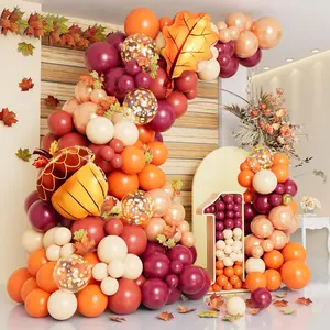 138pcs Fall Balloon Garland Arch Kit with Orange Dusty Pink Wine Red Rose Gold Confetti Balloons Maple Leaf Pine Cones Foil Balloons for Thanksgiving Autumn Fall Birthday Shower Party Decorations Thick