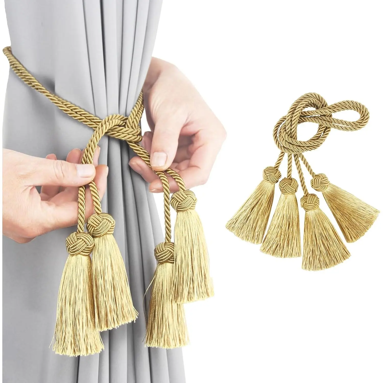Elegant Curtain Tiebacks Rope Decorative Curtain Tie Backs for Drapes Hand Woven Window  Holdbacks with Tassel,  2pack