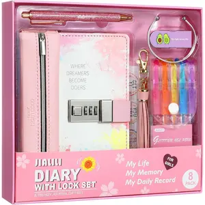 Diary with Lock for Girls, Birthday Gift for 8-12 Year Old Kids Teens, Girls Secret Diary Journal Gift Set with 8 Pack