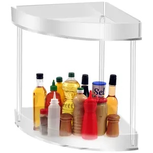 Clearance！2 Tier Corner Bathroom Counter Organizer Clear Acrylic Corner Countertop Organizer with Non-Slip Rubber Pads Stackable Corner Vanity Counter Skincare Shelf Organizer Kitchen Counter Standing Rack