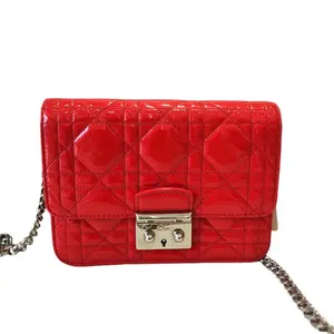 Pre-owned Dior Leather Crossbody Bags CHRISTIAN Cannage Patente Miss Crossbody Bag in Red Women's Shoulder Bag