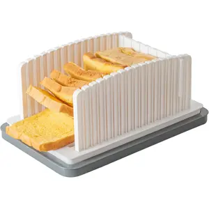 Heavily Upgraded Bread Slicer for Homemade Bread, Foldable plastic bread slicer, Adjustable width and guide rail, Suitable for homemade bread, sandwiches, bagels and cakes, Dishwasher Safe