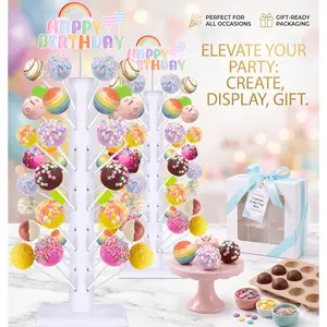 60 Holes Large Cake Pop Stand Wood (Set of 2), Sturdy Lollipop Holder for Dessert Table Display, Decorative Wooden Candy Sticks Base for Graduation, Tea Parties & Holiday Events