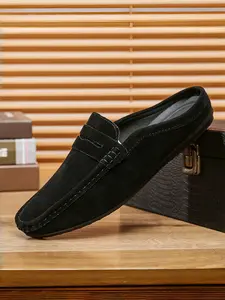 Men's Casual Half-Buckle Loafers, British Classic Vintage Fashion No-Back Mules, Breathable Comfort Lightweight Slippers, Men's Shoes