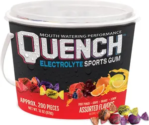 (Pack of 1) Quench Chewing Gum Bucket, Natural & Sour Fruit Variety Flavors, 200 Pieces
