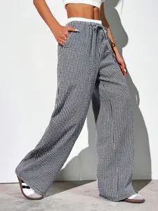 【Plus Size】 Gingham Print Pants, Casual Comfy Trousers for Daily Wear, Women's Bottoms for Spring